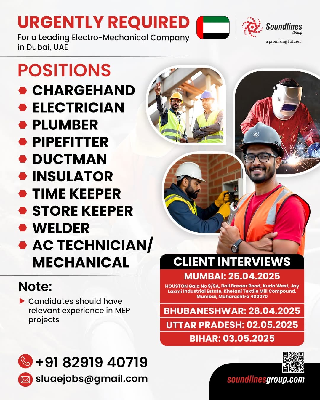 URGENTLY REQUIRED IN DUBAI  FOR  A LEADING  ELECTRO- MECHANICAL  COMPANY 