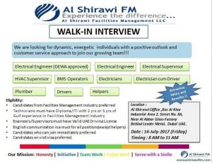 WALK IN INTERVIEW IN DUBAI