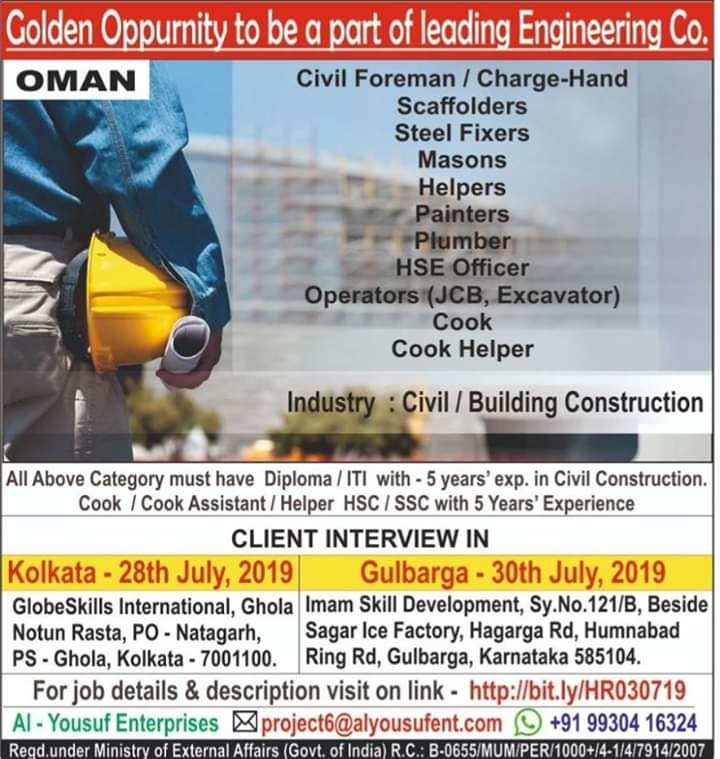 LATEST JOBS IN OMAN FOR INDIAN