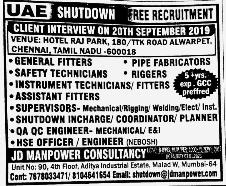 GULF JOB INTERVIEWS IN CHENNAI