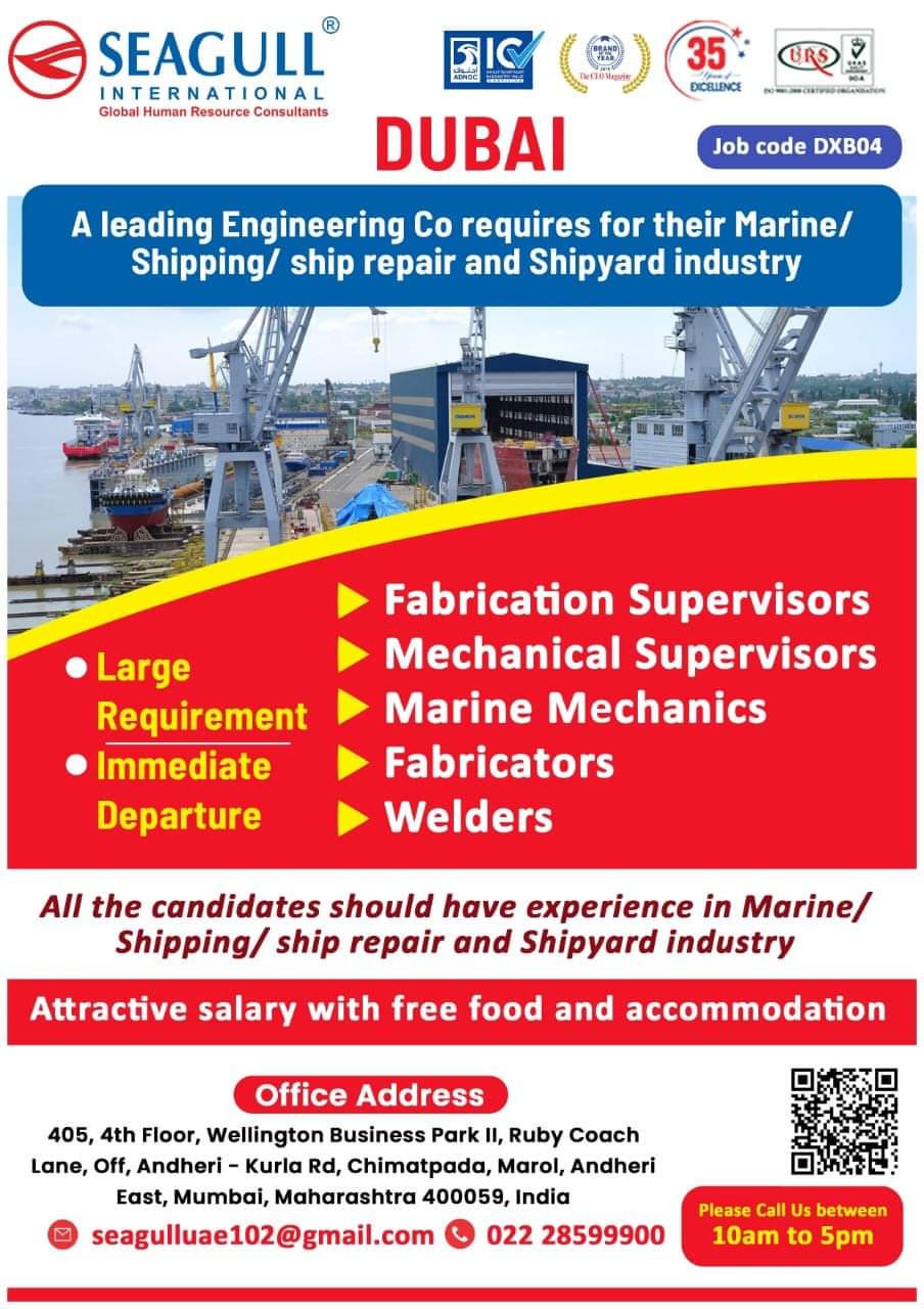WALKIN INTERVIEW AT MUMBAI FOR JOBS AT DUBAI FOR MARINE