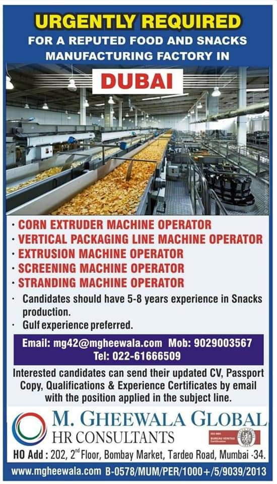 WALKIN INTERVIEW AT MUMBAI FOR DUBAI FOOD AND SNACKS MANUFACTURING