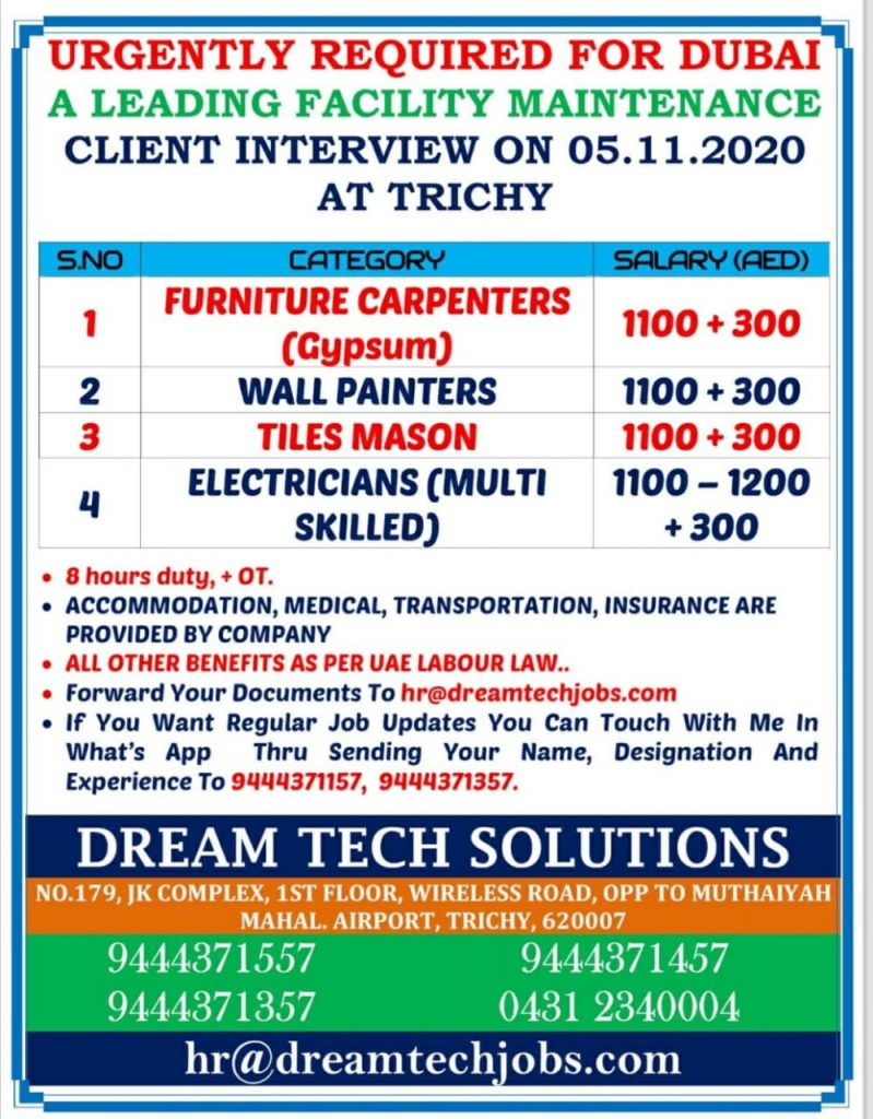 WALK-IN INTERVIEW AT TRICHY FOR DUBAI FACILITY ...
