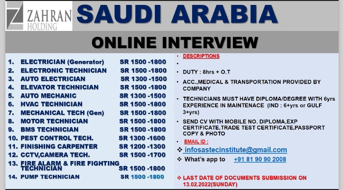 WALK IN INTERVIEW AT MUMBAI FOR SAUDI ARABIA