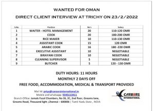 WALK IN INTERVIEW AT TRICHY FOR OMAN