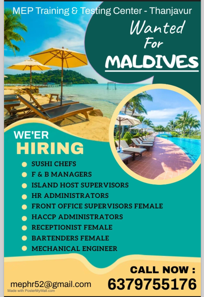 WALK IN INTERVIEW AT TANJAVUR FOR MALDIVES September 8, 2024