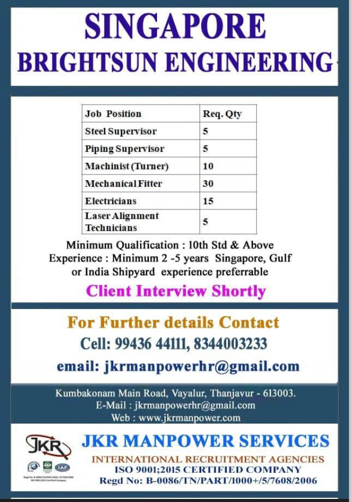 WALK IN INTERVIEW AT MUMBAI FOR SINGAPORE