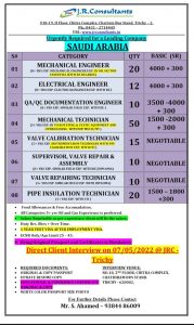 WALK IN INTERVIEW AT TRICHY FOR SAUDI ARABIA
