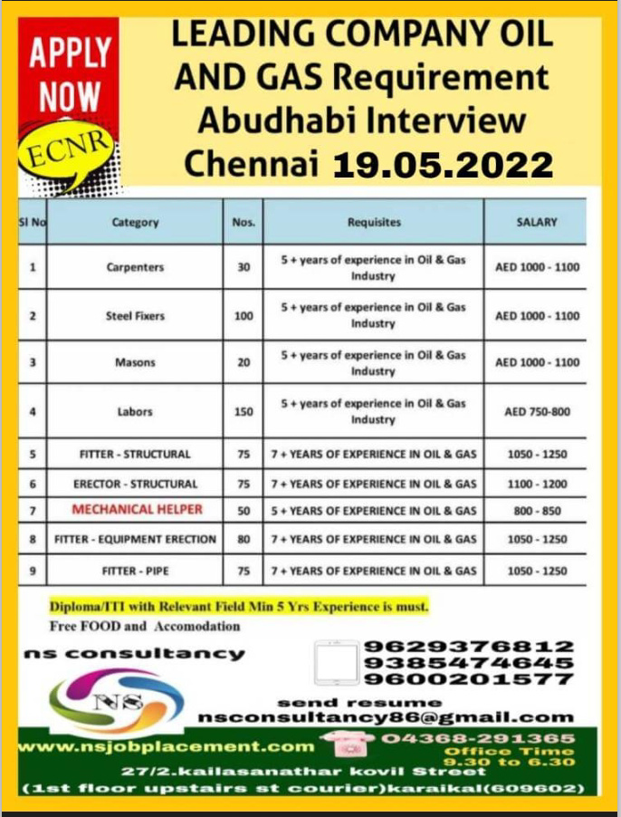 WALK IN INTERVIEW AT CHENNAI FOR ABUDHABI