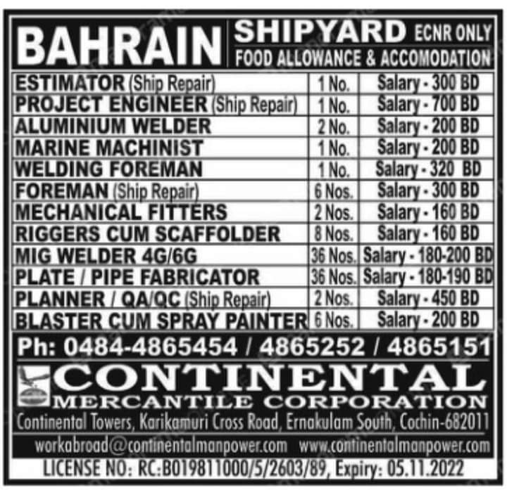WALK IN INTERVIEW AT COCHIN FOR BAHRAIN