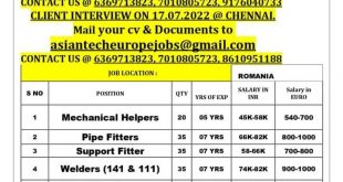 WALK IN INTERVIEW AT CHENNAI FOR ROMANIA