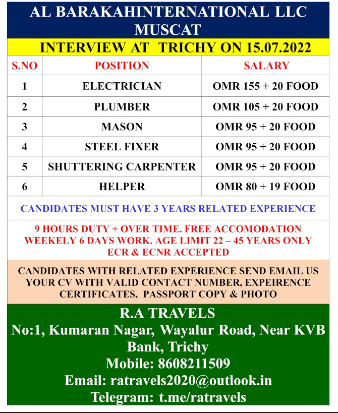 WALK IN INTERVIEW AT TRICHY FOR MUSCAT