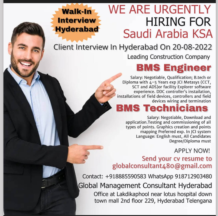 WALK IN INTERVIEW AT HYDERABAD FOR KSA