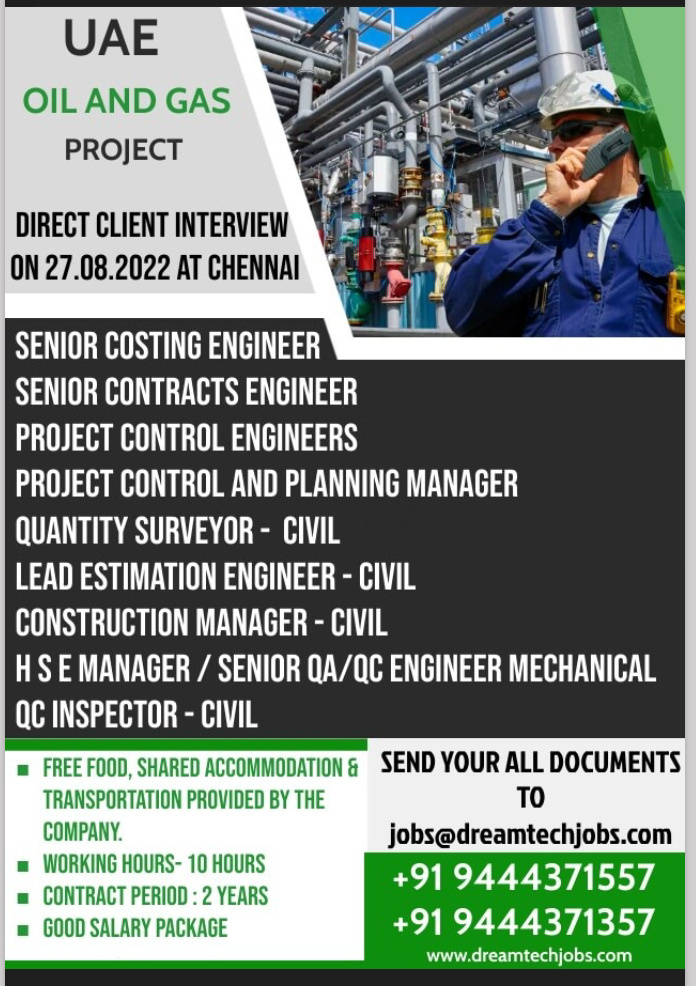 WALK IN INTERVIEW IN CHENNAI FOR A LEADING COMPANY IN UAE