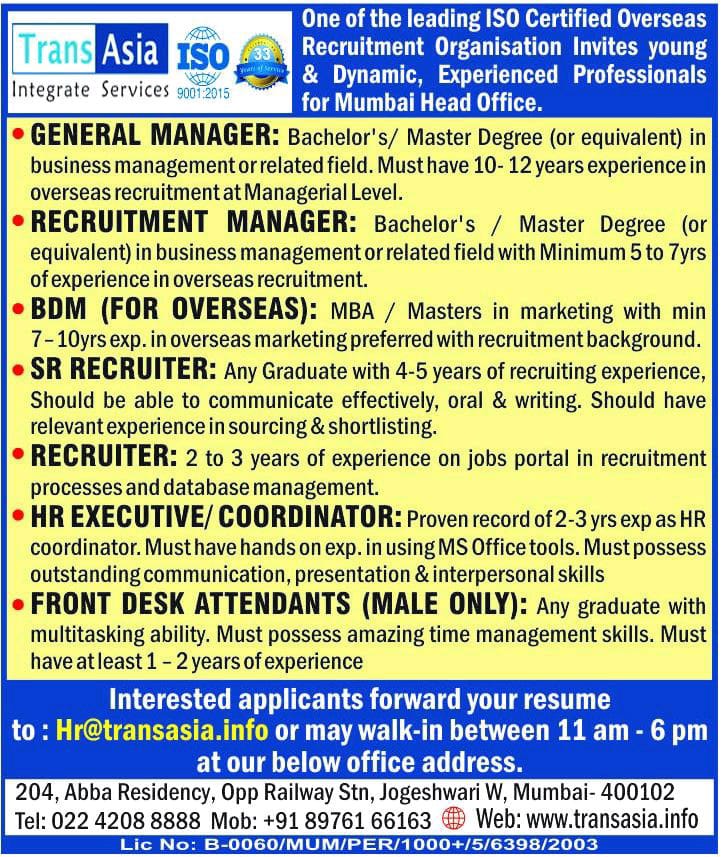 WALK IN INTERVIEW AT MUMBAI FOR
