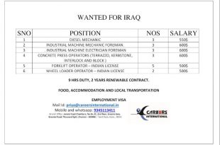 WALK IN INTERVIEW AT CHENNAI FOR IRAQ