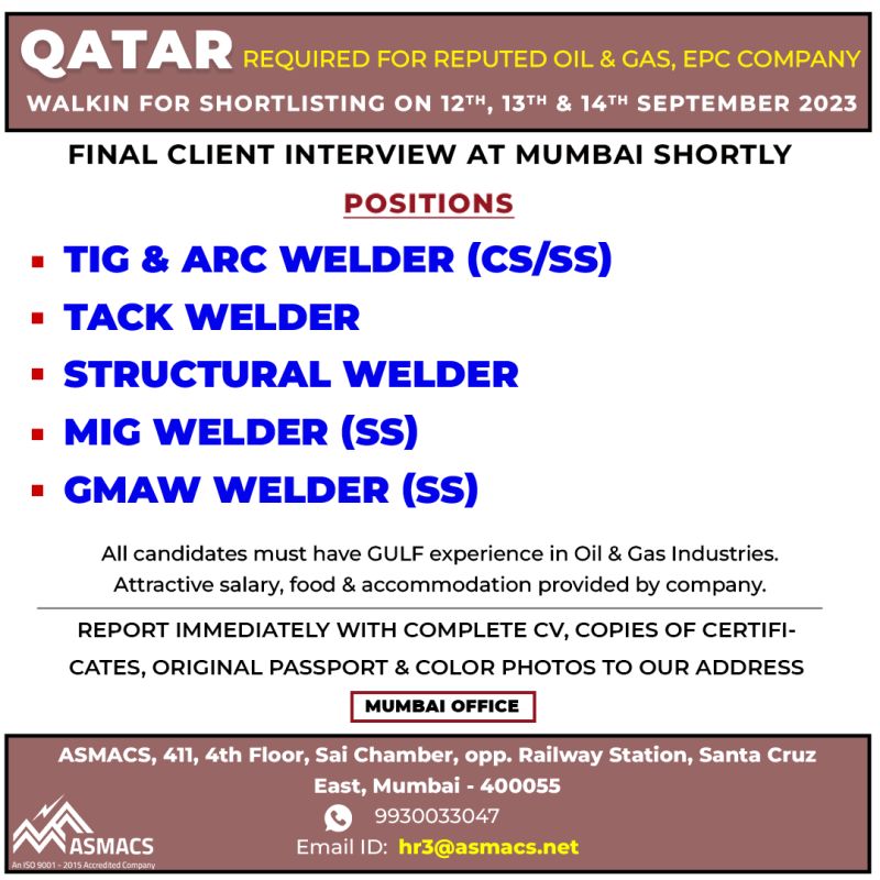 WALK IN INTERVIEW AT MUMBAI FOR QATAR