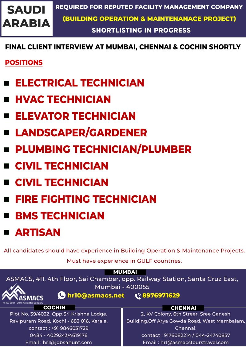 WALK IN INTERVIEW AT CHENNAI FOR SAUDI ARABIA