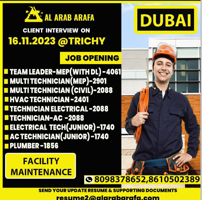 WALK IN INTERVIEW AT TRICHY FOR DUBAI