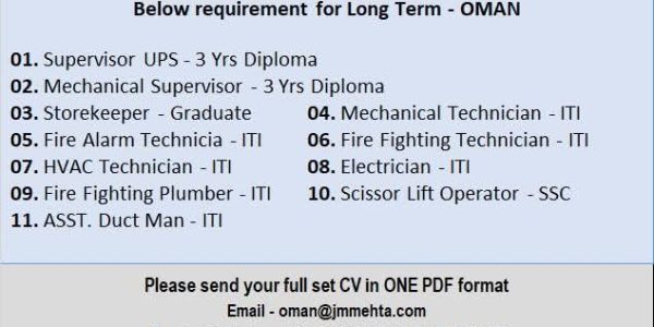 JOB  OPPORTUNITIES IN OMAN  FOR LONG TERM JOB 