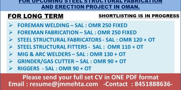 LARGE NUMBERS OF VACANCIES IN OMAN FOR A REPUTED  COMPANY 