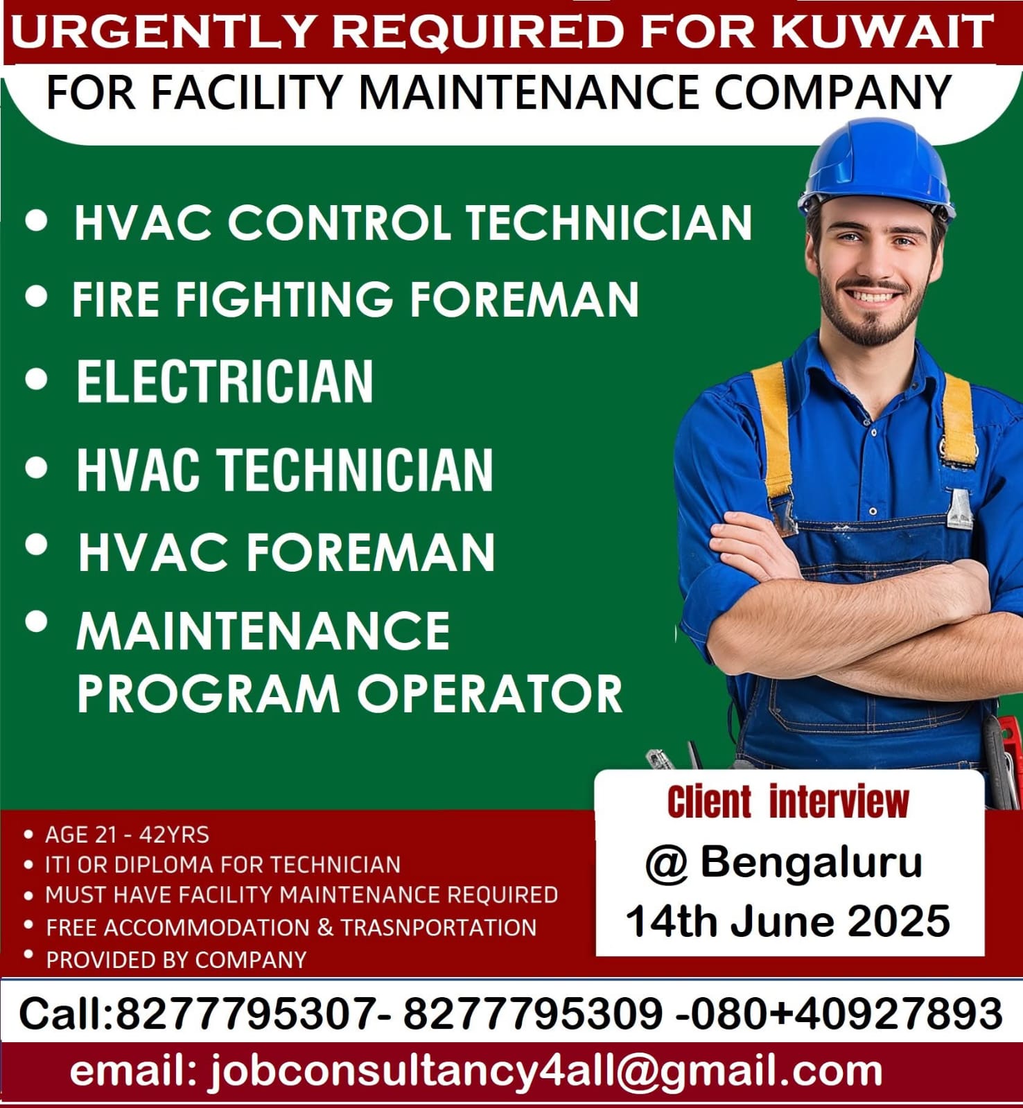 LARGE VACANCIES IN KUWAIT  FOR FACILITY MAINTENANCE  COMPANY 