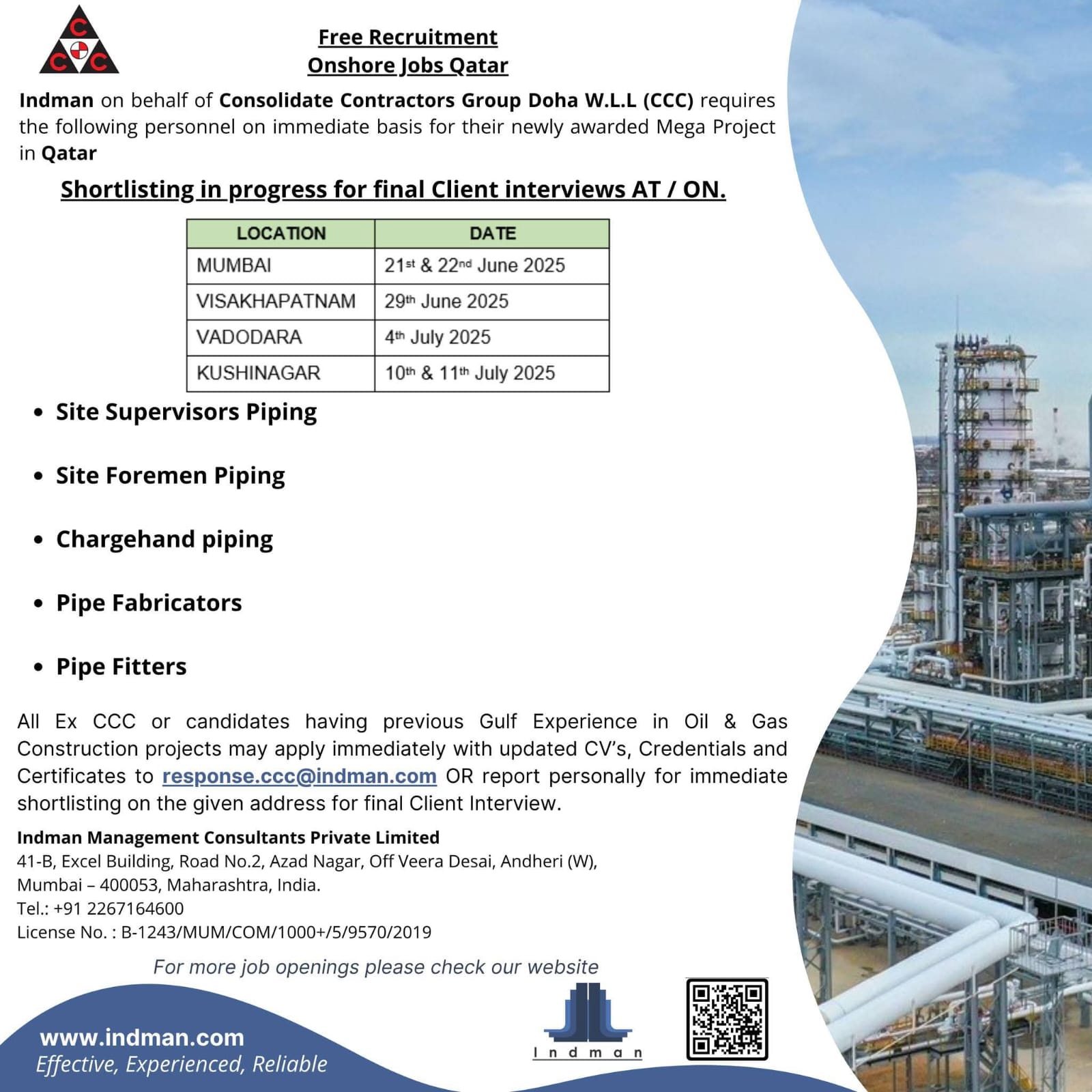 LARGE VACANCIES IN QATAR FOR ONSHORE JOBS