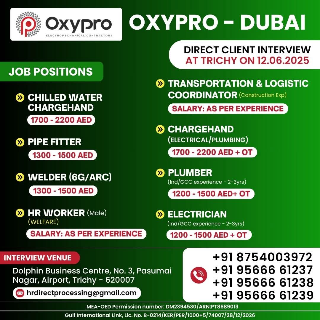 LARGE NUMBERS OF VACANCIES IN DUBAI 