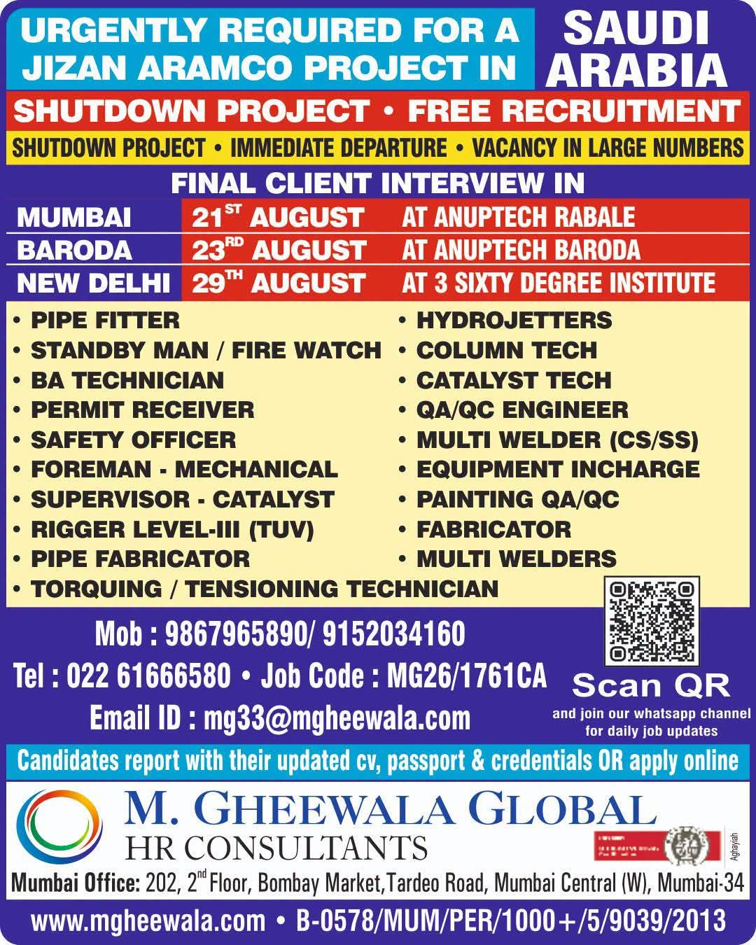 WALK IN INTERVIEW AT MUMBAI FOR SAUDI ARABIA