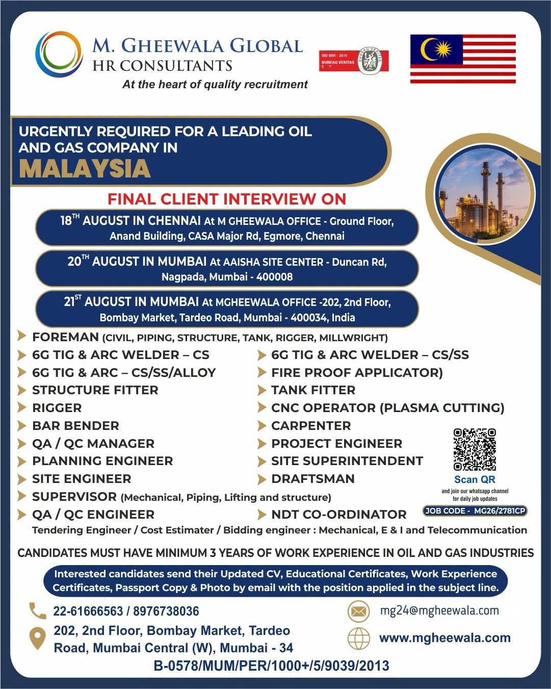 WALK IN INTERVIEW AT MUMBAI FOR MALAYSIA