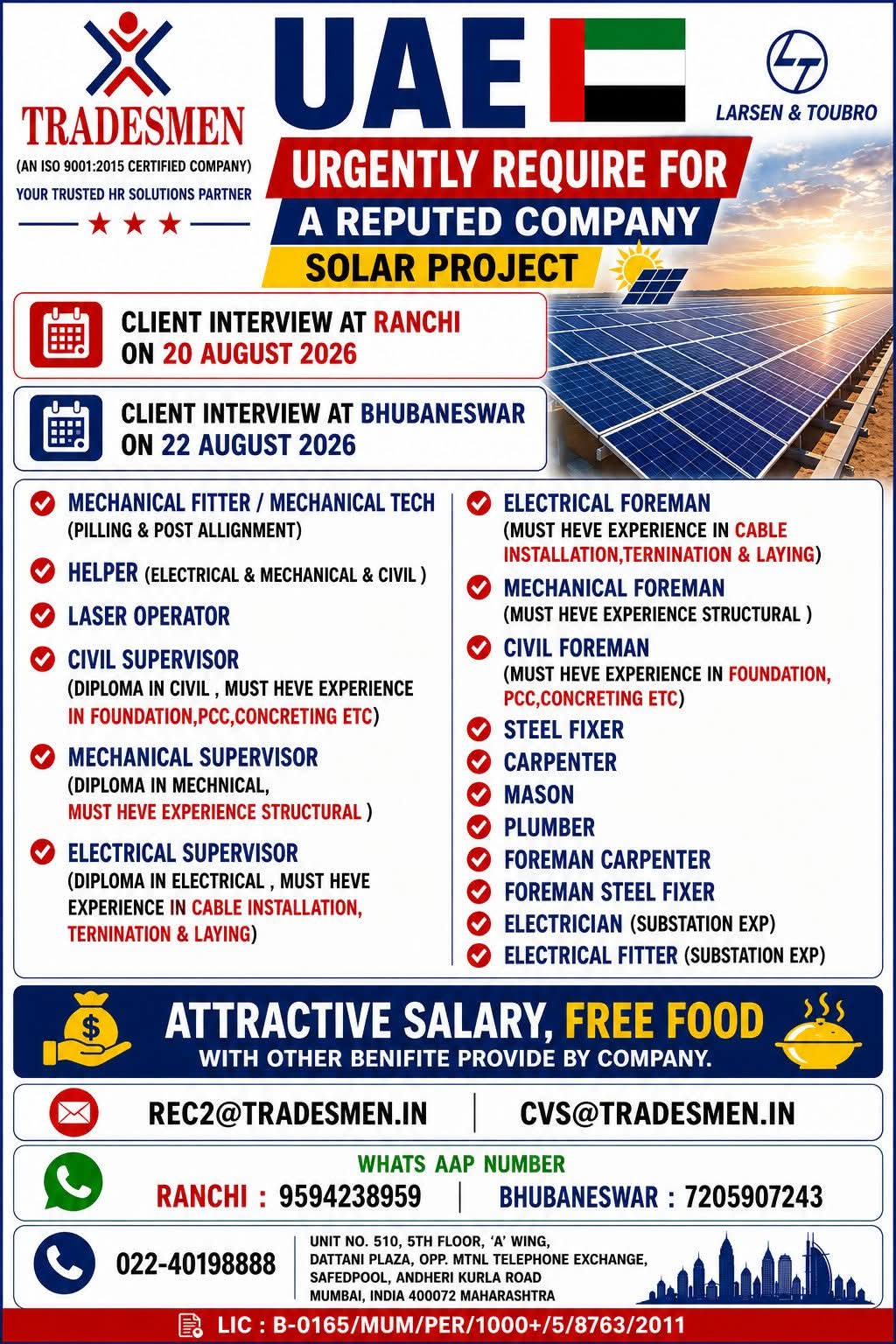 WALK IN INTERVIEW AT MUMBAI FOR UAE