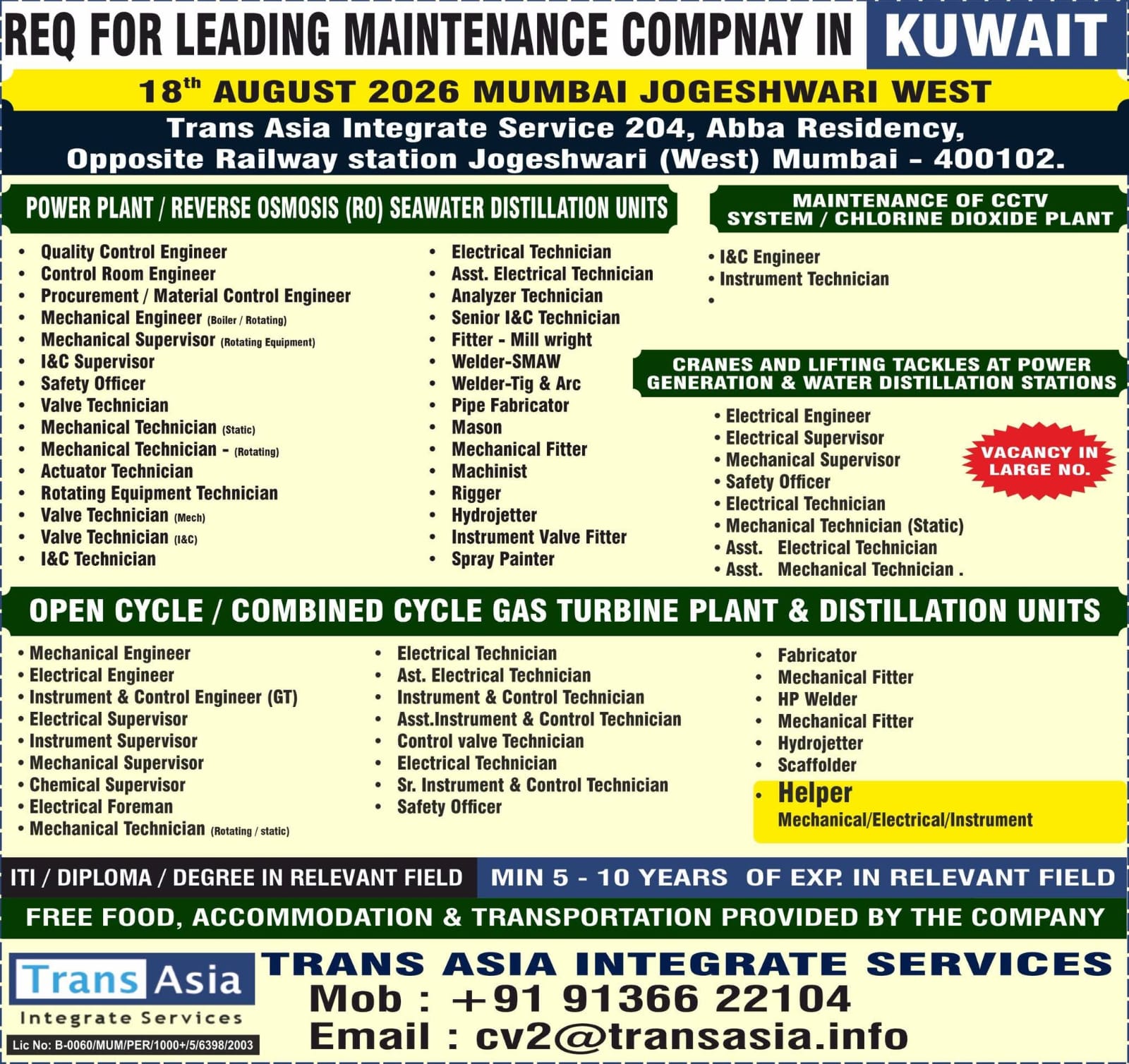 WALK IN INTERVIEW AT MUMBAI FOR KUWAIT