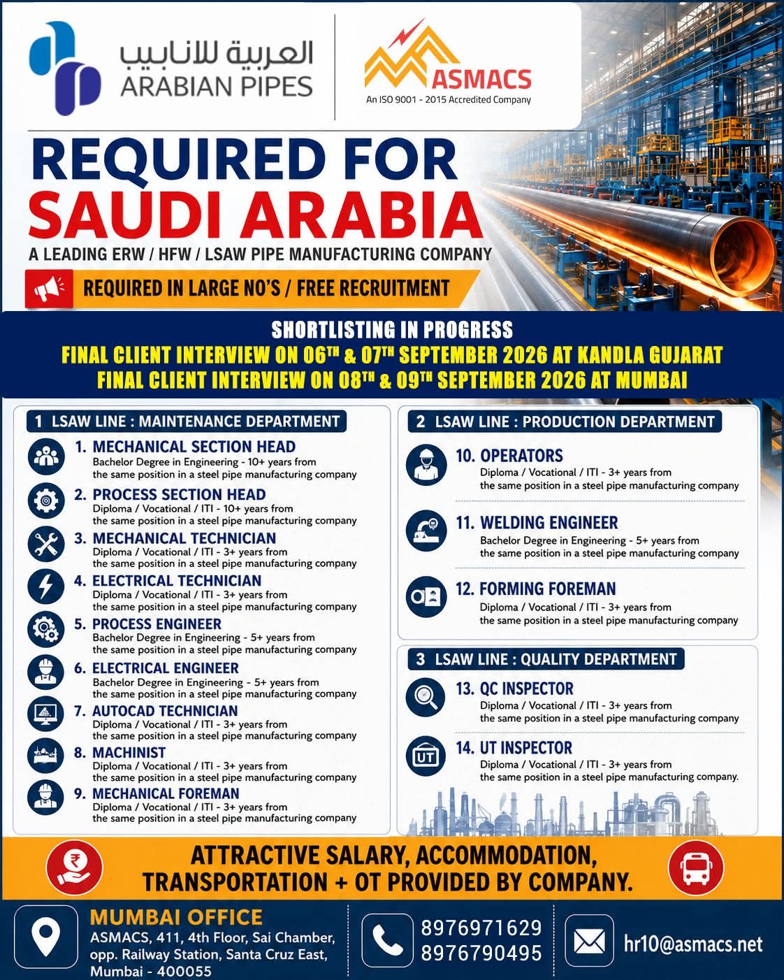 WALK IN INTERVIEW AT MUMBAI FOR SAUDI ARABIA