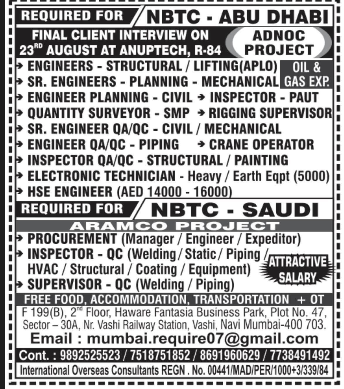 WALK IN INTERVIEW AT MUMBAI FOR ABUDHABI