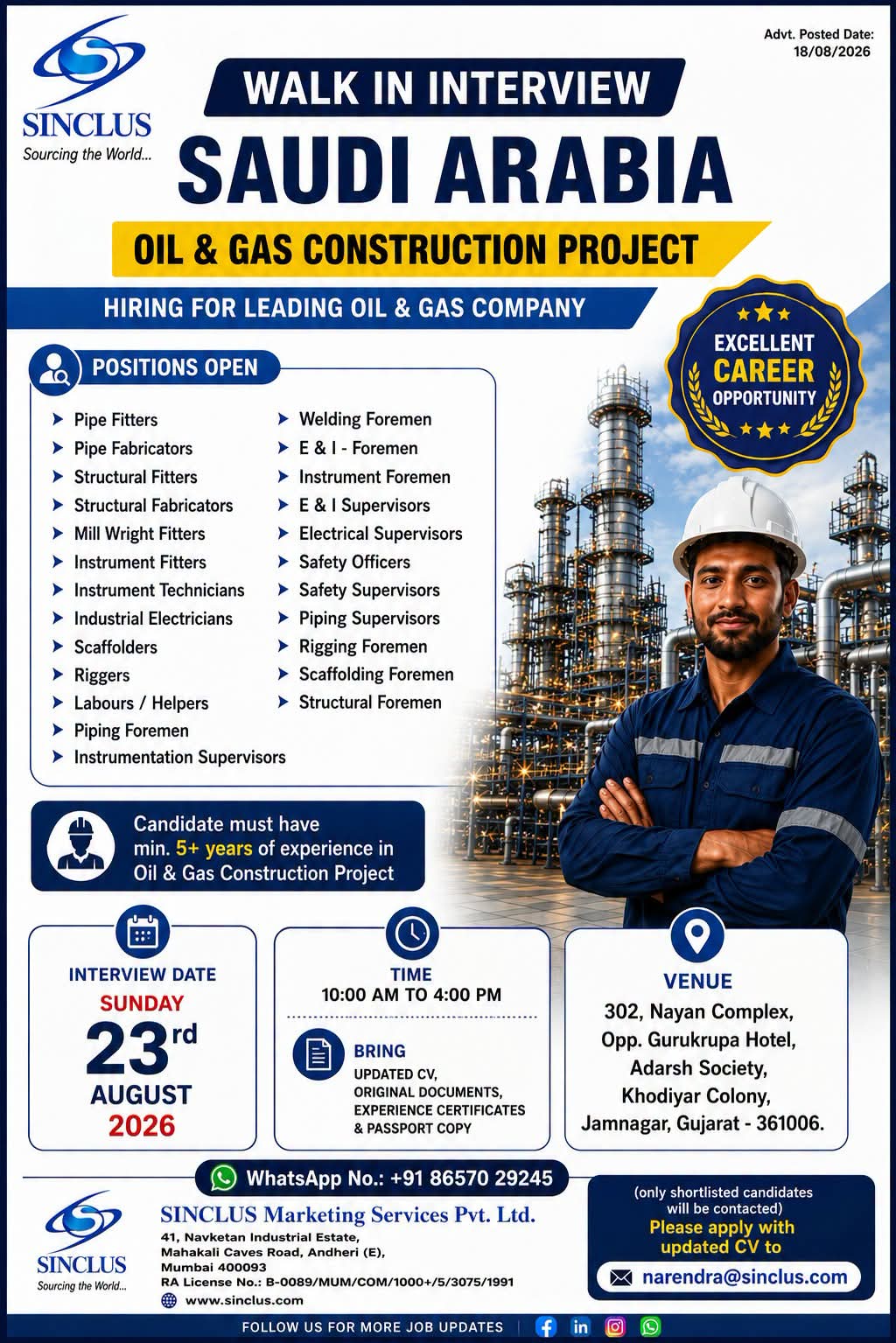 WALK IN INTERVIEW AT MUMBAI FOR SAUDI ARABIA